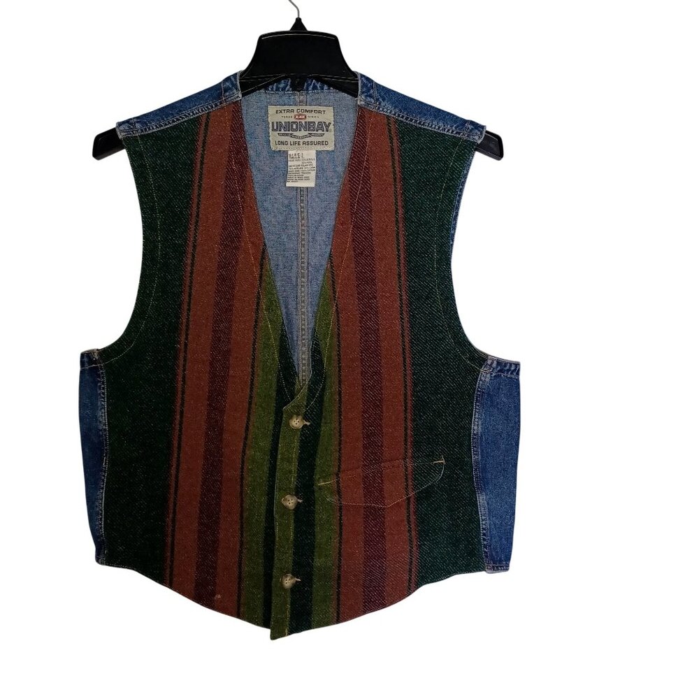 UNIONBAY Vtg Vest Men's Western Denim Wool Blend Grunge Edgy Versatile Size L